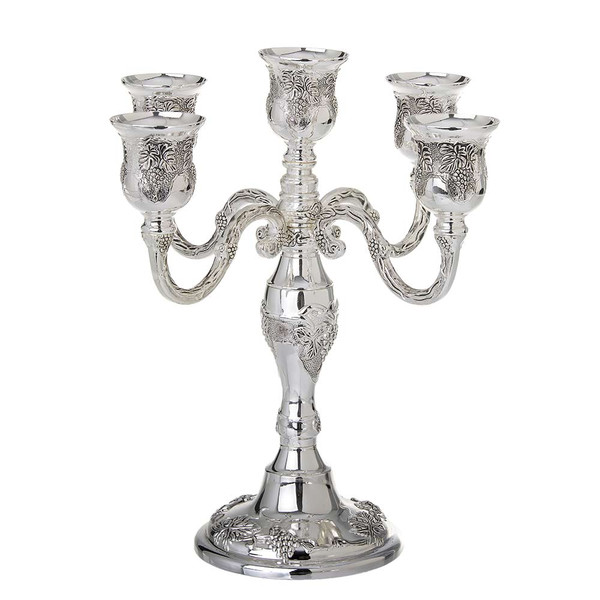 Jewish Gifts|Shabbat|Grape Motif Silver Plated Candelabra