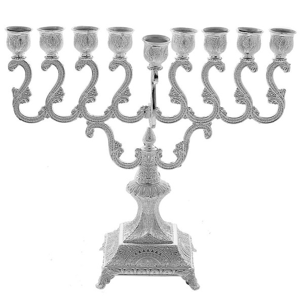 Menorah Judaica - Silver Plated Filigree Hanukkah Menorah