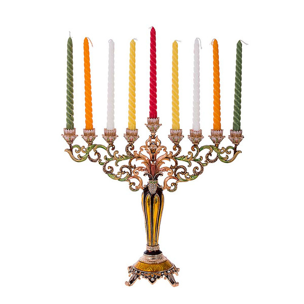 Hanukkah | Menorahs | Ornate Enamel Finish Hanukkah Menorah
