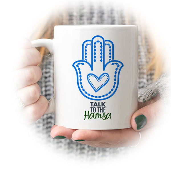 Made In The USA Jewish Gifts - Talk To The Hamsa Coffee Mug