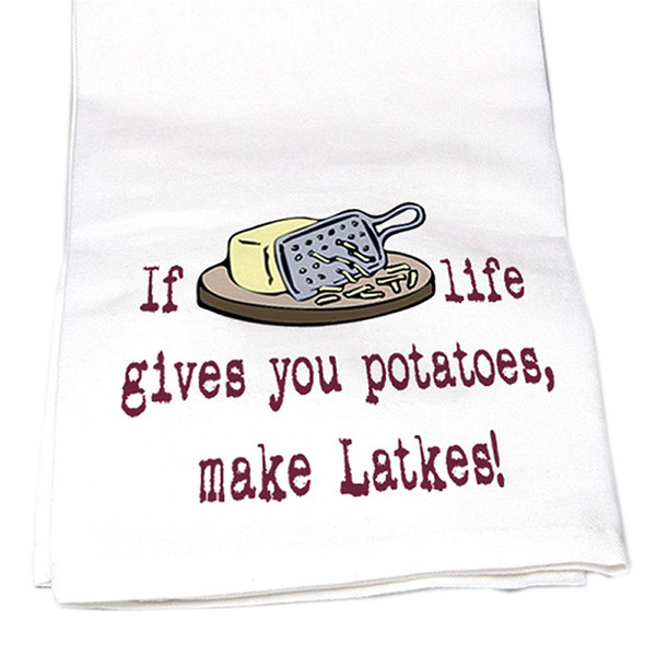 Hand-Printed Make Latkes Cotton Towel - Made In The USA