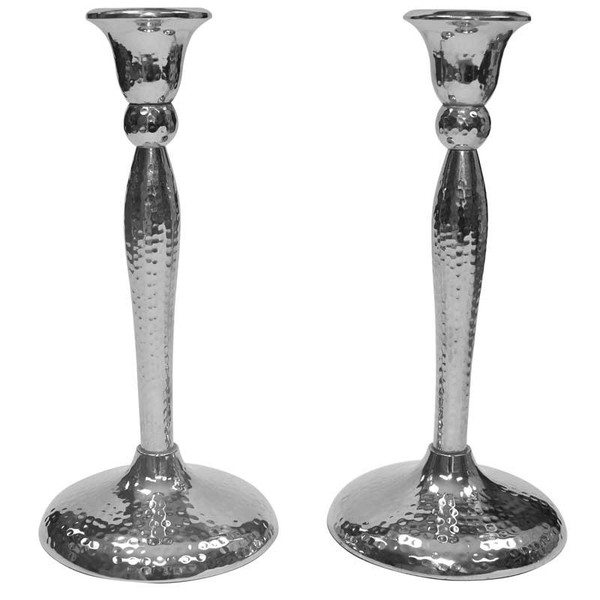 Large Hammered Nickel Shabbat Candlesticks