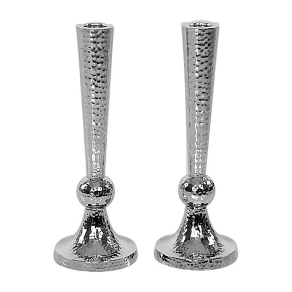 Tall Nickel Shabbat Candlesticks With Velvet Box