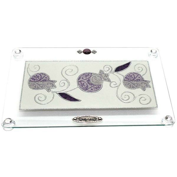 Jewish Gifts | Shabbat | Purple Pomegranate Glass Challah Tray