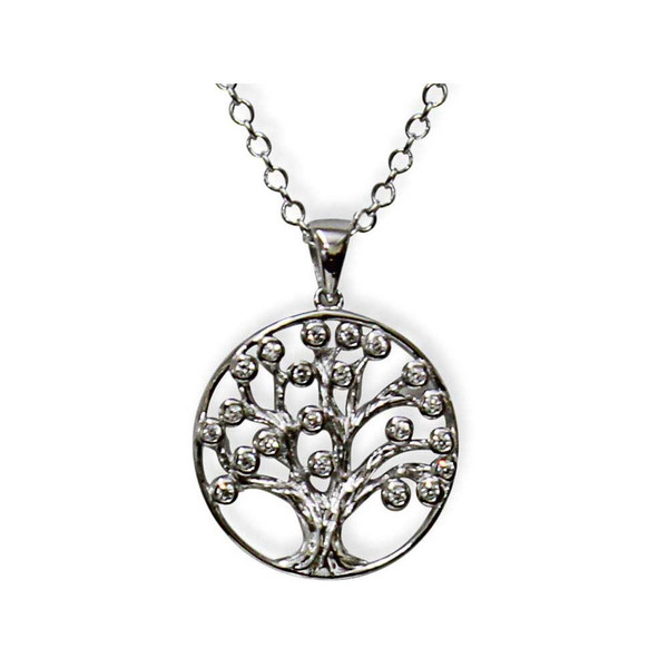 Jewish Judaica Gifts-Silver Zirconia Tree Of Life Pendant Necklace