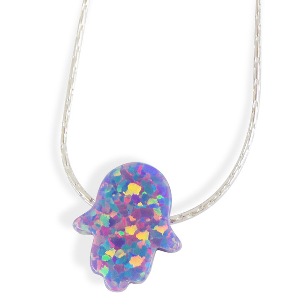 Jewish Jewelry - Purple Opal Hamsa Pendant Necklace