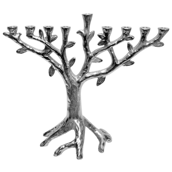 Menorah Judaica - Nickel Plated Tree Of Life Menorah