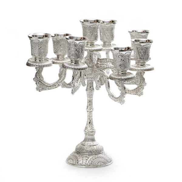 Jewish Gifts - 9 Branch Silver Plated Filigree Candelabra