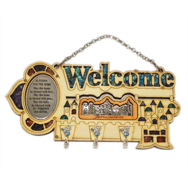 Wood English Home Blessing Key Holder