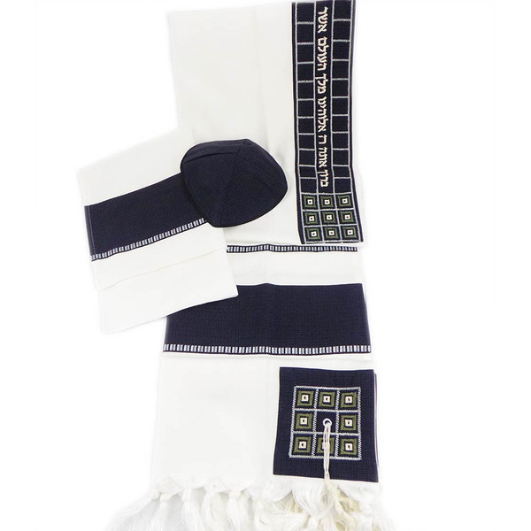 Jewish Gifts | Talis | Handmade Black Grid Pattern Tallit