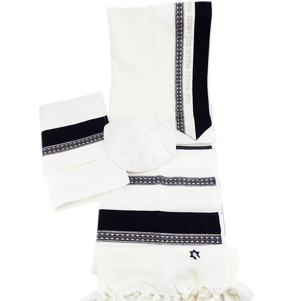 Jewish Gifts | Talis | Handmade Black Blue Silver Stripe Tallit