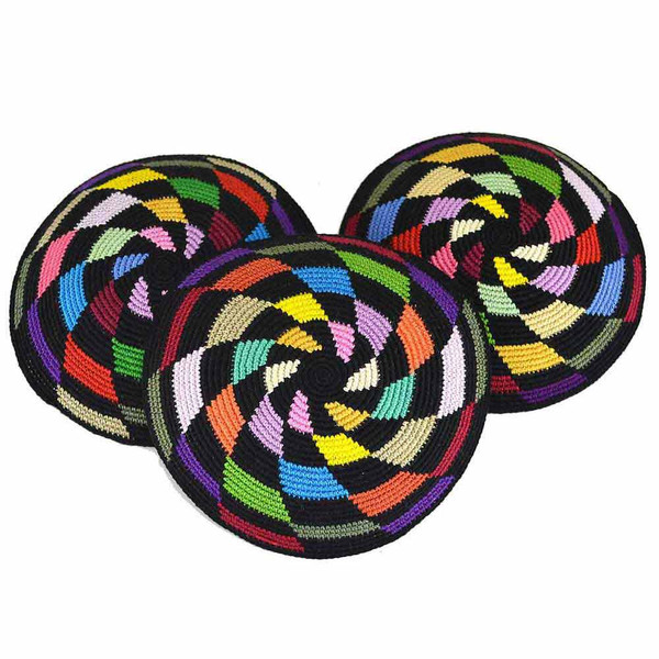 Jewish Religious Gifts-Hand Crocheted Multi-Color Mosaic Kippah