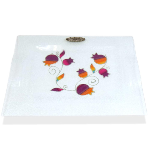 Jewish Gifts|Challah Plates & Challah Boards|Multi-color Glass Tulip Challah Tray