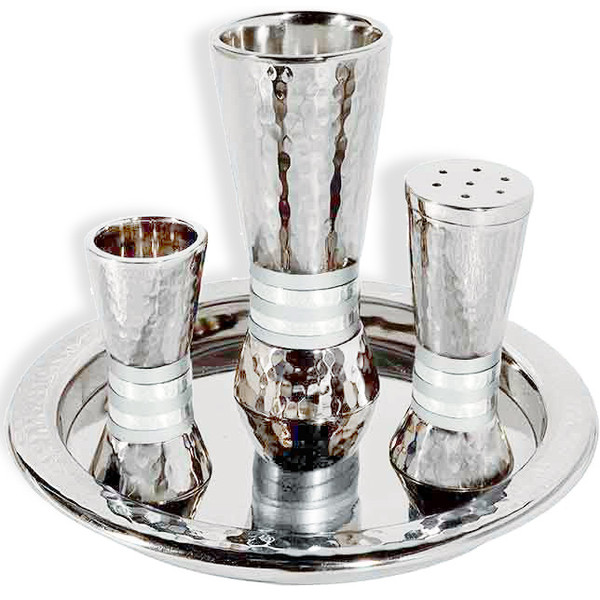 Jewish Gifts|Shabbat|Hammered Nickel Silver Stripe Havdalah Set