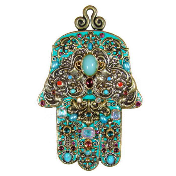 Turquoise Beaded Hamsa Plaque