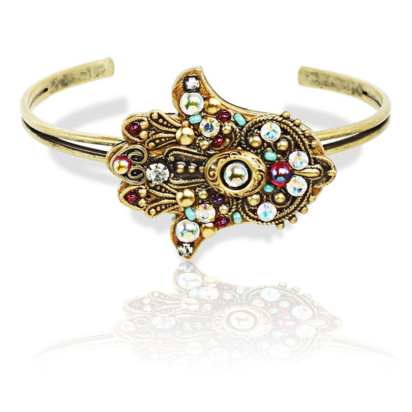 Jewish Jewelry-Judaica-Large Gold Hamsa Cuff Bracelet