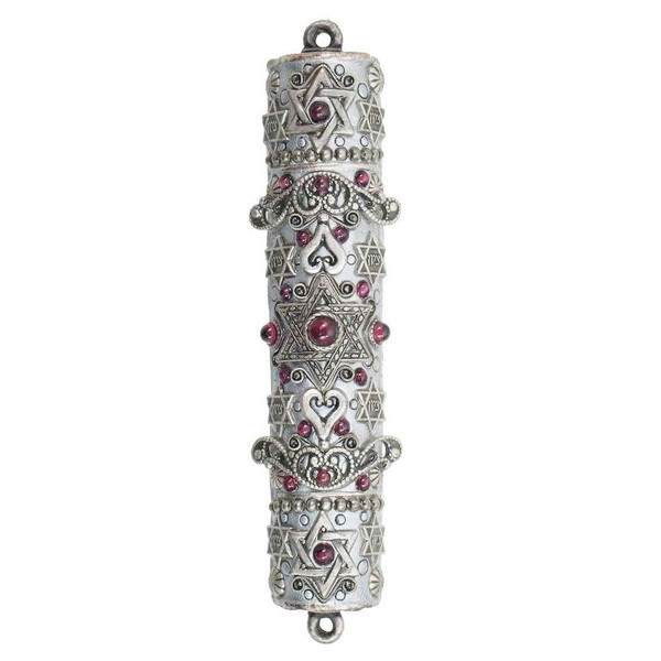 Decorative Michal Golan Mezuzah With Garnet Stones