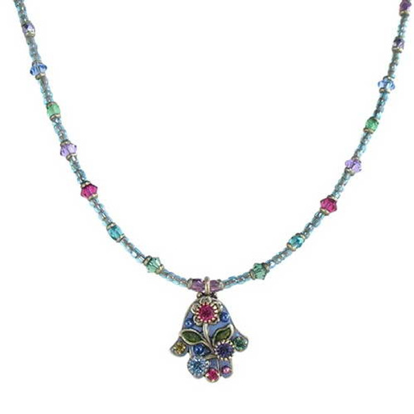 Small Bright Flower Hamsa Necklace