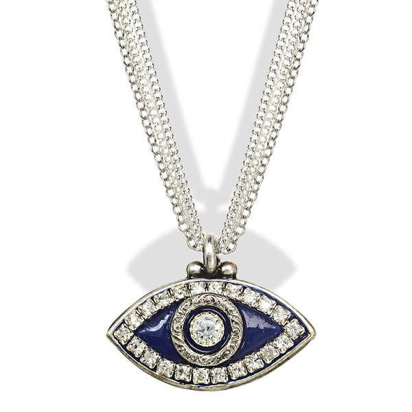 Jewish Jewelry-Judaica-Blue Silver Evil Eye Pendant Necklace