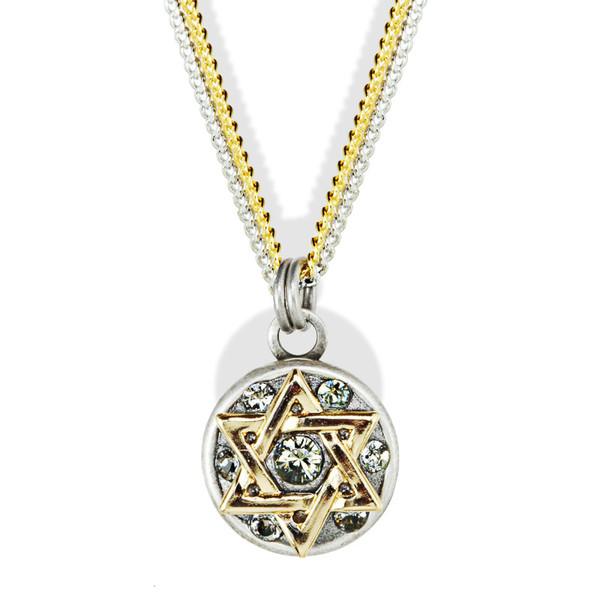 Jewish Jewelry-Judaica-Two Toned Jewish Star Pendant Necklace