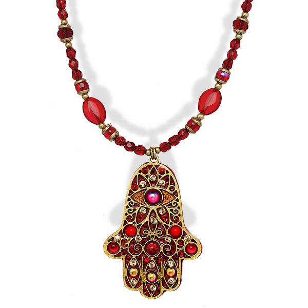 Jewish Jewelry-Judaica-Medium Red Hamsa Necklace