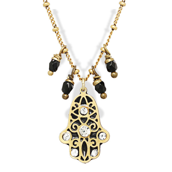 Jewish Jewelry-Judaica-Small Black Gold Hamsa Necklace
