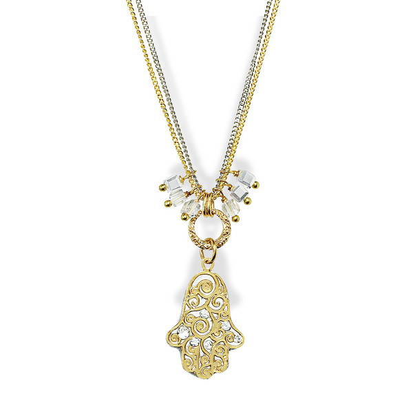 Jewish Jewelry-Judaica-Two Tone Hamsa Necklace