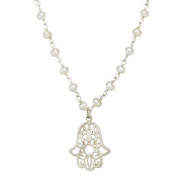 Jewish Jewelry | Necklaces | Metal And Pearl Michal Golan Hamsa Necklace