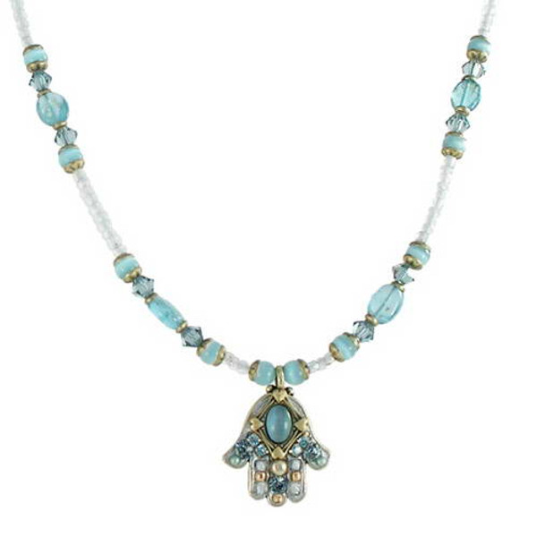 Aqua Toned Hamsa Necklace