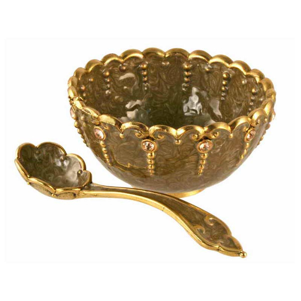 Taupe And Gold Bowl With Spoon