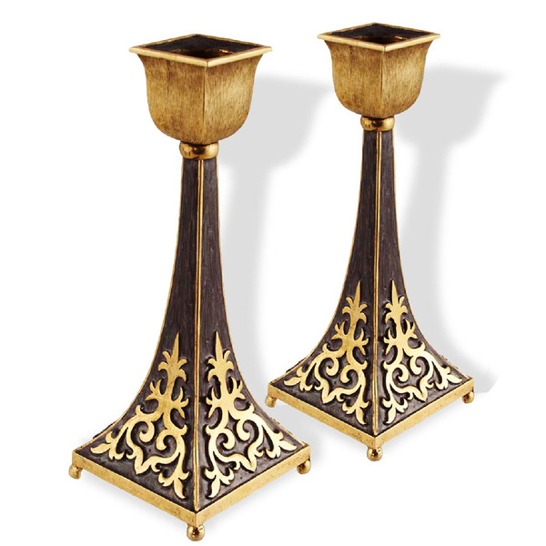 Shabbat Gifts-Gold Tone Byzantine Shabbat Candlesticks