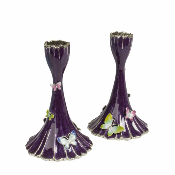 Painted Enamel Butterfly Candle Holders