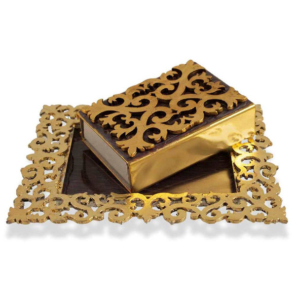 Shabbat Gifts-Judaica-Shabbat Byzantine Matchbox Set Gold Finish