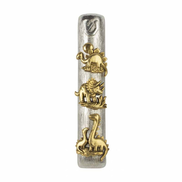 Silver Gold Tone Metal Dinosaur Mezuzah