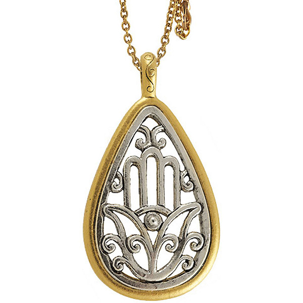 Filigree Hamsa Necklace With Silver Center