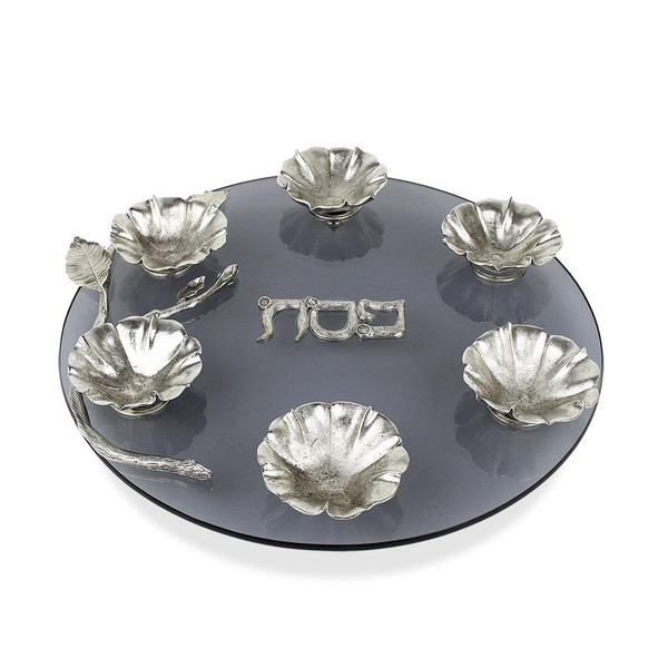 Passover Gifts-Hand Sculpted Flower Bowl And Glass Passover Seder Plate