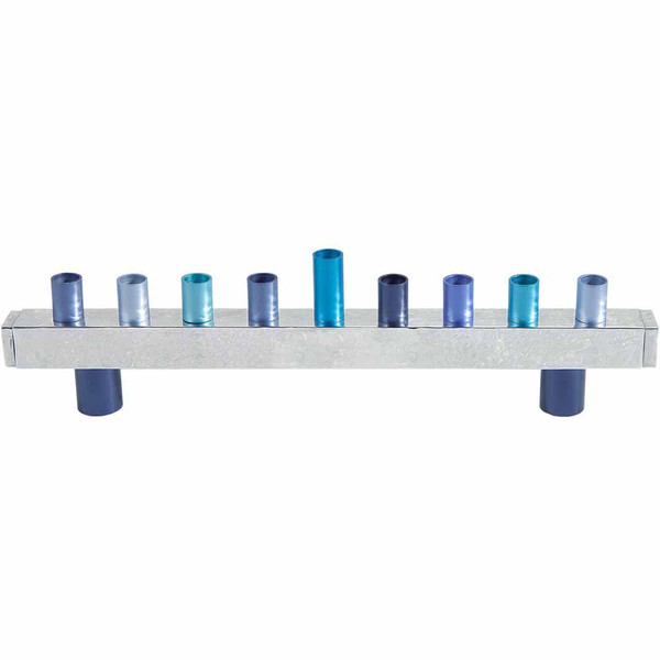 Hanukkah | Metal Menorahs | Blue Hammered Strip Menorah