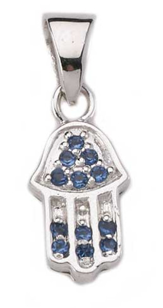 Hanukkah Gift - Sterling Silver Hamsa Pendant With Blue Crystals