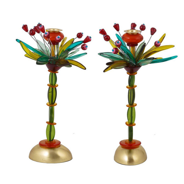 Green And Red Fountain Shabbat Candlesticks