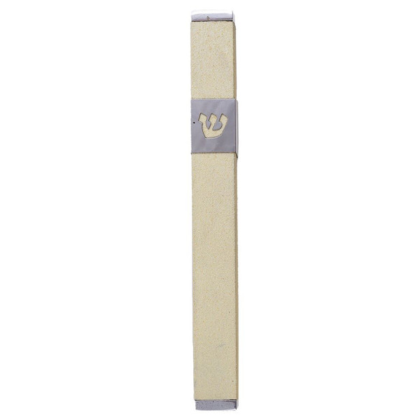 Mezuzah Cases - Cream Metal Mezuzah Case With Shin Cutout