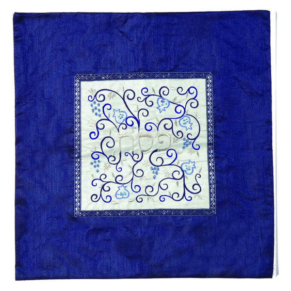 Passover | Matzah Covers | Blue Pomegranates Silk Embroidered Matzah Cover