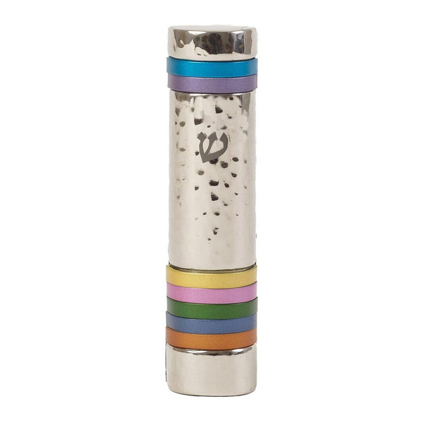 Mezuzah Cases - Hammered Metal Multicolor Aluminum Rings Mezuzah