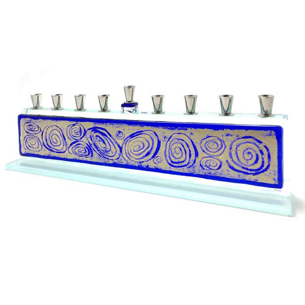 Hanukkah Gifts - Glass Blue Swirl Hanukkah Menorah