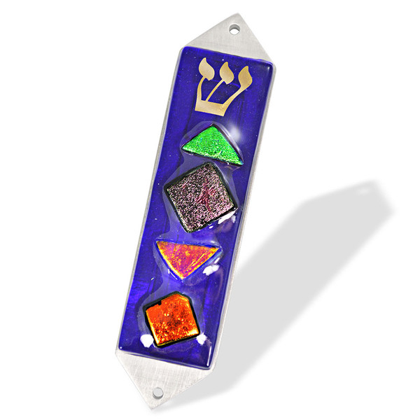 Blue Dichroic Glass Mezuzah