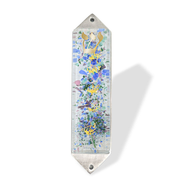 Jewish Gifts Judaica-Fiesta Fused Glass Pewter Mezuzah