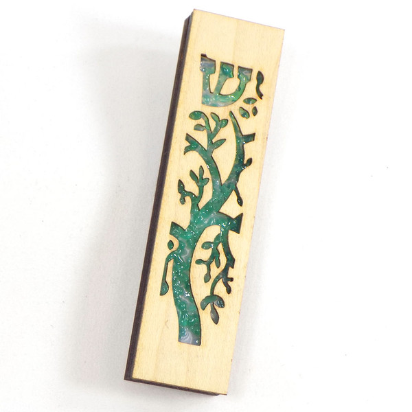 Wood Fused Glass Tree Of Life Mezuzah