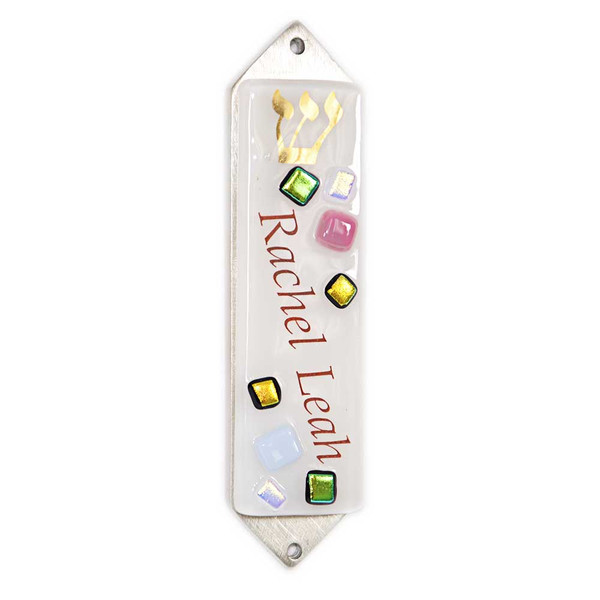 Fused Glass Pastel Squares Personalized Mezuzah By Sara Beames