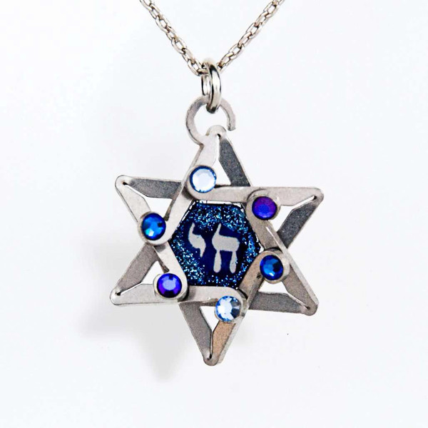 Jewish Jewelry|Pendant|Necklace|Jeweled Jewish Star Of David Pendant Necklace