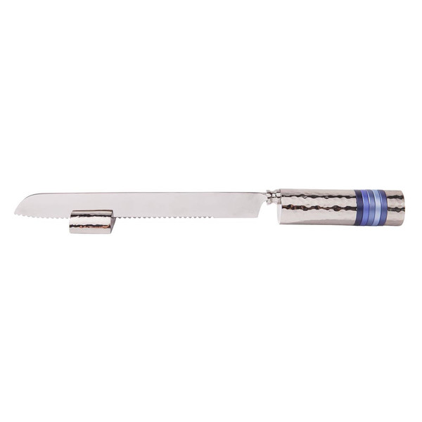 Hammered Metal With Blue Rings Challah Knife
