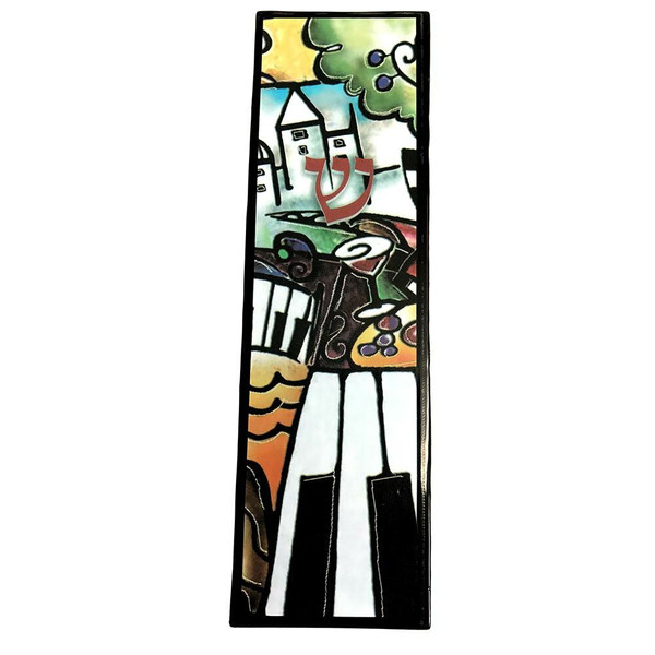 Jewish Gifts-Piano Keys Graphic Glass Mezuzah